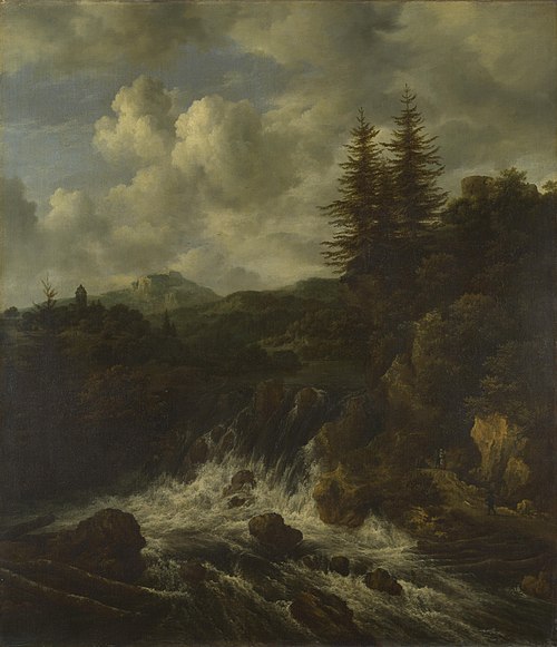 A Landscape with a Waterfall and a Castle on a Hill, 1665, Jacob van Ruisdael