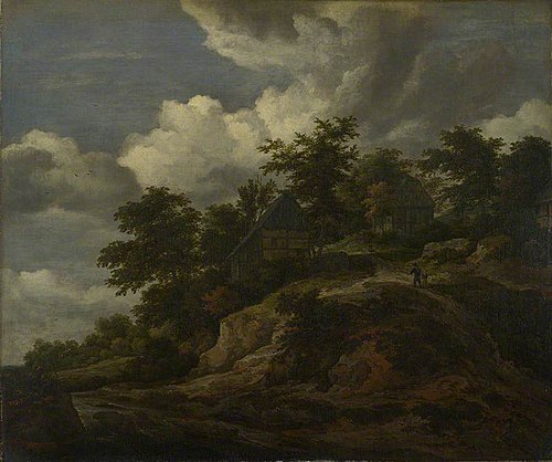 A Rocky Hill with Three Cottages, a Stream at its Foot, 1655, Jacob van Ruisdael