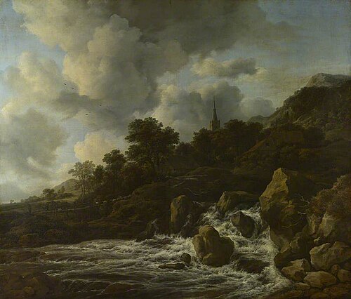 A Waterfall at the Foot of a Hill, near a Village, 1665, Jacob van Ruisdael