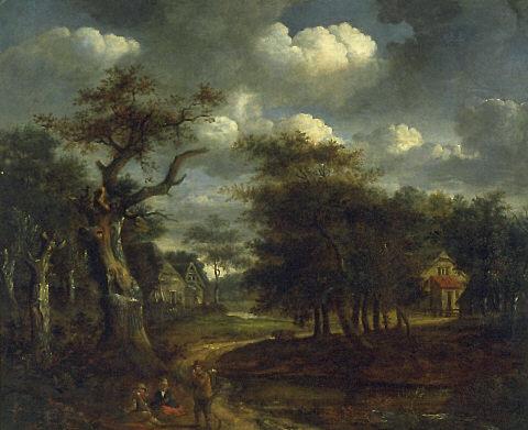 Landscape: trees and houses, , Jacob van Ruisdael