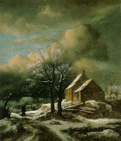 Winter Landscape with Trees and a Cottage, 1660, Jacob van Ruisdael