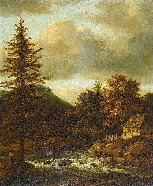 Waterfall with Pine tree, 1664, Jacob van Ruisdael