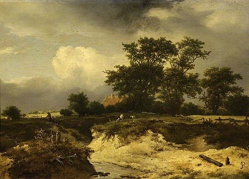 Landscape, a brook and farm-house among trees, , Jacob van Ruisdael