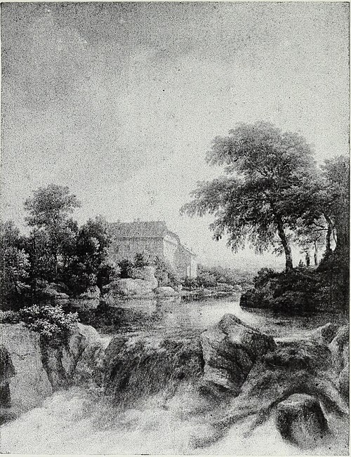 A Cascade, with a farm on the left, 1670, Jacob van Ruisdael