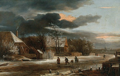 Winter Landscape with a Village and Frozen Canal, 1670, Jacob van Ruisdael