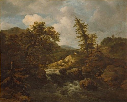 Hilly Landscape with a Broad Waterfall, 1670, Jacob van Ruisdael