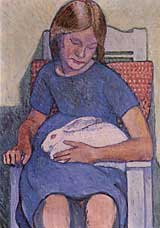 Bettina mit dem Kaninchen (Porträt der Tochter Bettina), 1914, Heinrich Vogeler