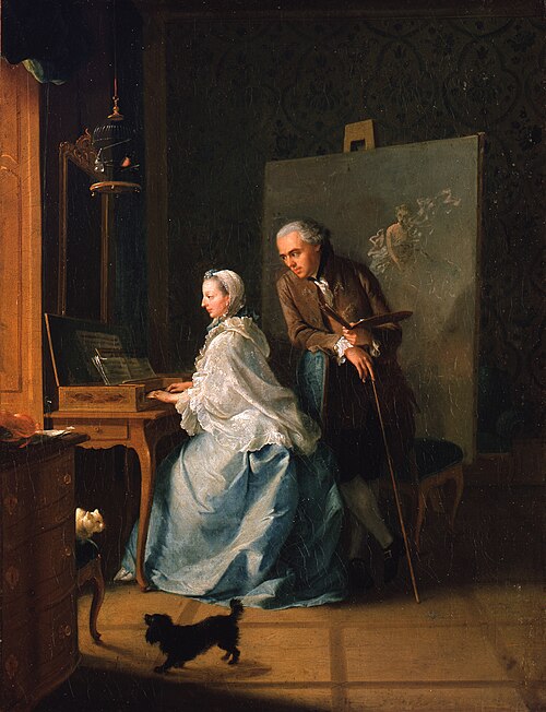 Self-Portrait with his first Wife at the Clavichord, 1756, Johann Heinrich Tischbein