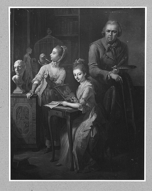 self-portrait with his two daughters, 1747, Johann Heinrich Tischbein