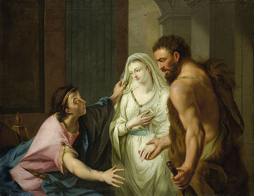 Herkules entreißt Alkestis dem Totengott Thanatos und führt sie dem Admetus zu, 1780, Johann Heinrich Tischbein