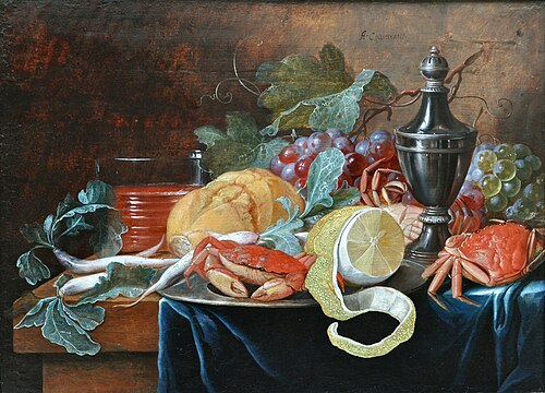 Still life on a partly draped table, 1650, Alexander Coosemans