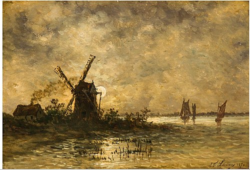 River view in moonlight, 1874, Egide François Leemans