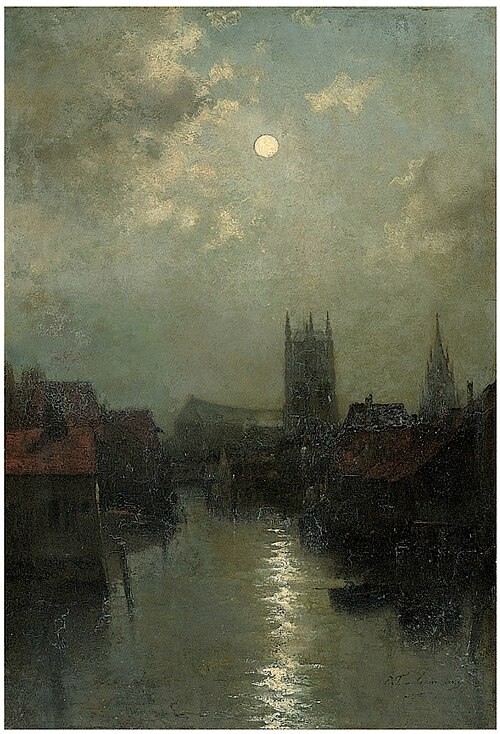 Fischen in Gent, der Abend, 1860, Egide François Leemans