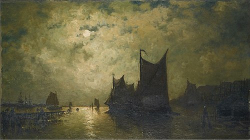 On the Amstel, shimmer of the moon, 1855, Egide François Leemans