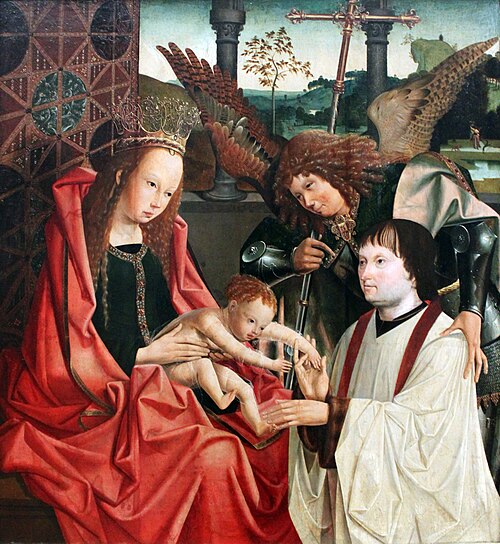 Maria with the child, the Archangel Michael and a donor, 1510, Meester van de Antwerpse Triptiek van Maria