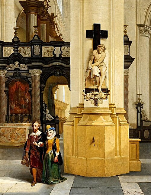 Peter Paul Rubens with his wife in the St. James Church of Antwerp, 1848, André-Joseph Minguet