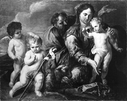 Holy family with Young St John the Baptist and an angel, 1695, Caspar Jacob van Opstal II