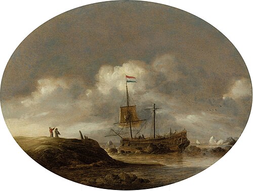 Damaged boat in front of a rocky coast, 1650, Bonaventura Peeters the Younger