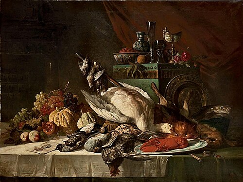 Still life with a white duck, 1878, Lucas Victor Schaefels