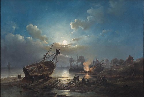 Working in the Donks at Night, 1856, Henri Adolphe Schaep