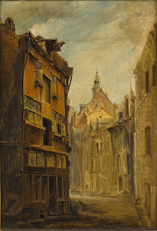 Middeleeuws houten huis aan de Kersenmarkt te Maastricht, 1835, Alexandre Schaepkens