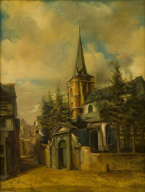 Gezicht op de voormalige St. Martinuskerk (zuidoostzijde) te Wyck-Maastricht naar het oosten, , Alexandre Schaepkens