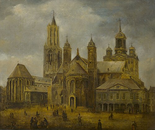 Gezicht op de westzijde van het Vrijthof, 1840, Alexandre Schaepkens