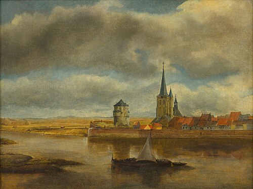 Gezicht vanaf St.Pieter van Wijk met de St.Maartenskerk en de Maaspunttoren, 1850, Alexandre Schaepkens