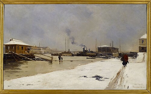 Le bas port du pont de Tolbiac, pendant la crue, 1887, Pierre Louis Léger Vauthier