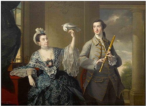Mr. and Mrs. William Chase, in an interior by a window, the latter holding a bird, , Joseph Wright of Derby