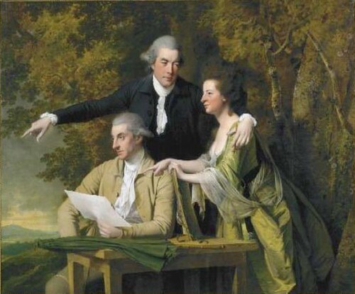 Portrait of Rev D'Ewes Coke, his wife Hannah and Daniel Parker Coke, 1782, Joseph Wright of Derby