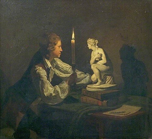 A Boy Admiring a Statuette by Candlelight, , Joseph Wright of Derby