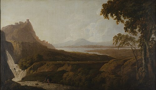Italianate Lake Scene with Waterfall, , Joseph Wright of Derby