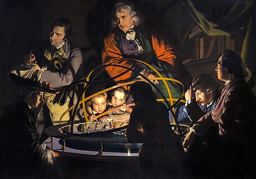 Philosophe faisant un exposé sur le planétaire, 1766, Joseph Wright of Derby