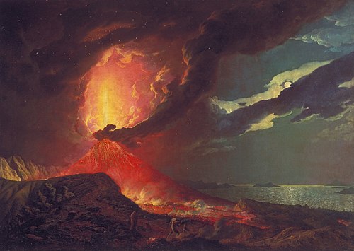 Vesuvius in Eruption, with a View over the Islands in the Bay of Naples, 1776, Joseph Wright of Derby