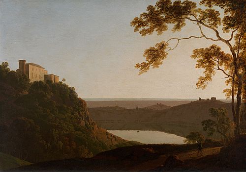 Lake Nemi, sunset, 1790, Joseph Wright of Derby