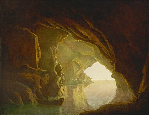 A Grotto in the Gulf of Salerno, Sunset, 1780, Joseph Wright of Derby