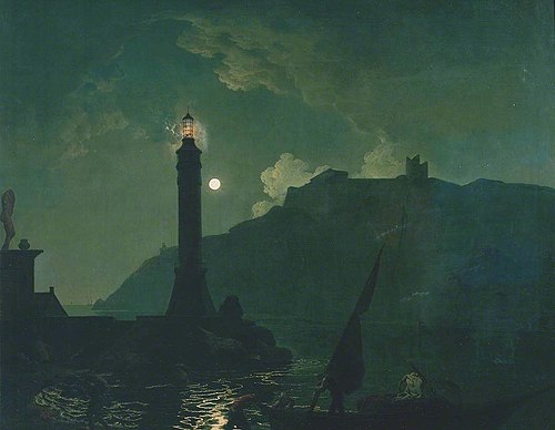 A Moonlight with a Lighthouse, Coast of Tuscany, 1789, Joseph Wright of Derby