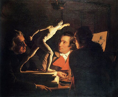 Trois personnes regardant le chandelier à la lueur de la bougie, 1765, Joseph Wright of Derby