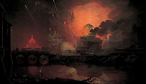 Firework Display at the Castel Sant Angelo, 1776, Joseph Wright of Derby