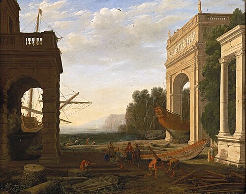 A Mediterranean seaport, with shipping, 1633, Claude Gellée