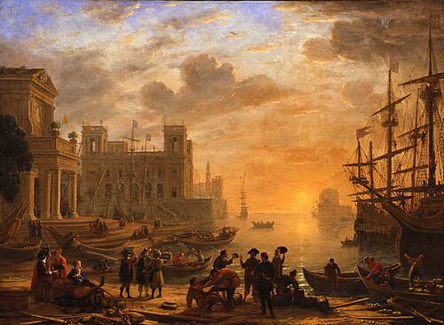 A harbour landscape at sunset, 1637, Claude Gellée