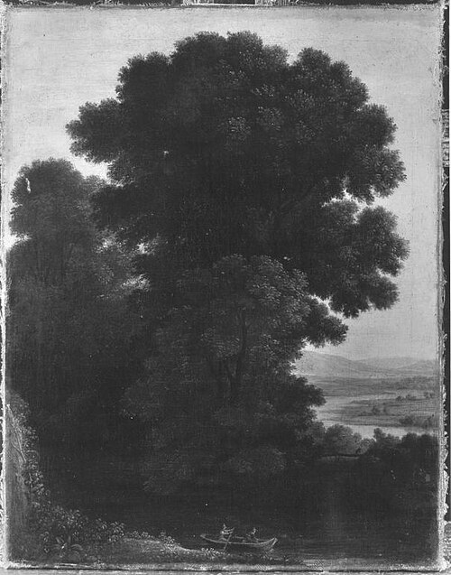 Abendlandschaft mit dichter Baumgruppe (Kopie nach), 1643, Claude Gellée