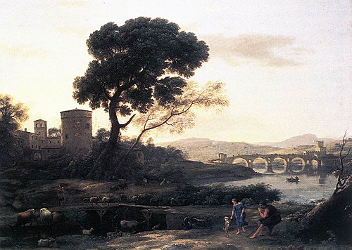 Paysage pastoral avec le pont Milvius, 1645, Claude Gellée
