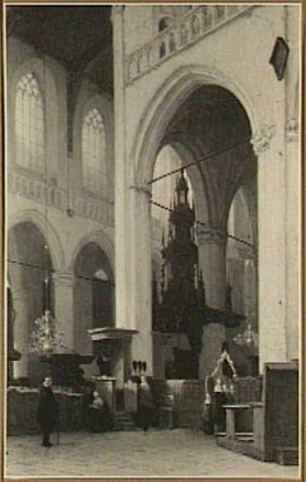 Gezicht in het interieur van de Nieuwe Kerk, preekstoel links, 1872, Jan Jacob Schenkel