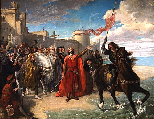 Don Alfonso el Sabio después de haber ganado a los moros la plaza de Cádiz primera plaza marítima qu, 1866, Matías Moreno