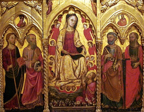 Vierge trônant avec des anges et des apôtres., 1450, Bartolommeo d'Andrea Bocchi