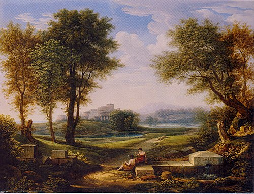 Ideallandschaft mit zwei Hirten an einer Quelle., 1811, Johann Christian Reinhart