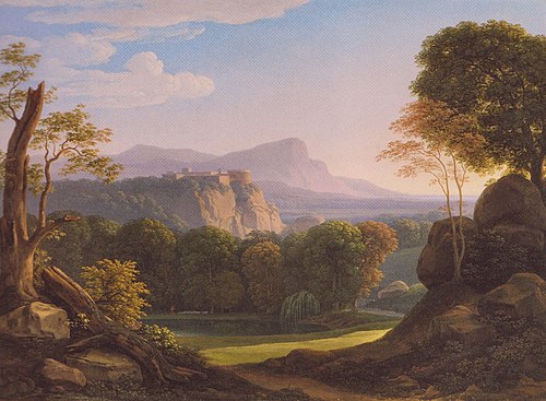 Italian landscape with castle on a ridge, 1804, Johann Christian Reinhart