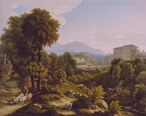 Landschaft mit Blick auf den Palazzo Chigi in Ariccia., 1839, Johann Christian Reinhart